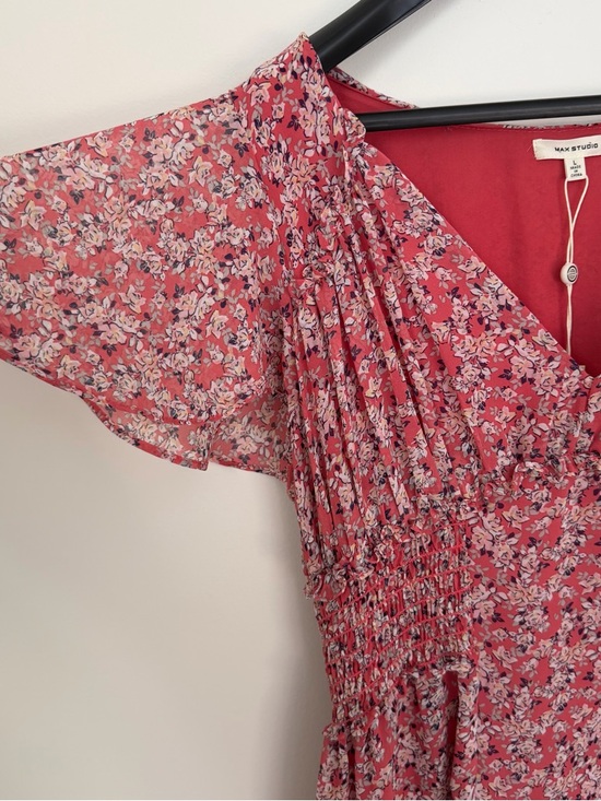 Max Studio Floral Smocked Midi Dress - Size L - Picture 3 of 12